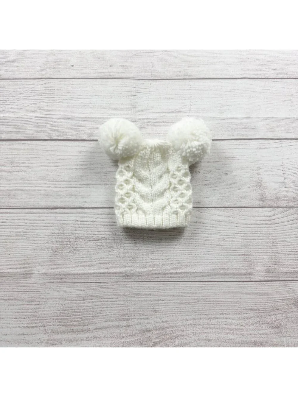 Toby Newborn Double Pom Cable Knit Hat Ivory 0-6 Months - Picture 1 of 3